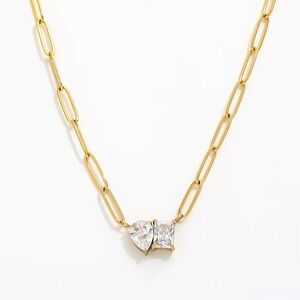 18K Gold Plated Heart and Square Cubic Zirconia Necklace